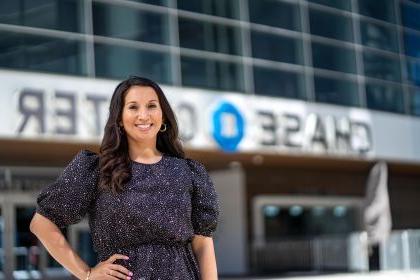 Nicole Barbour stands in front of Chase Center